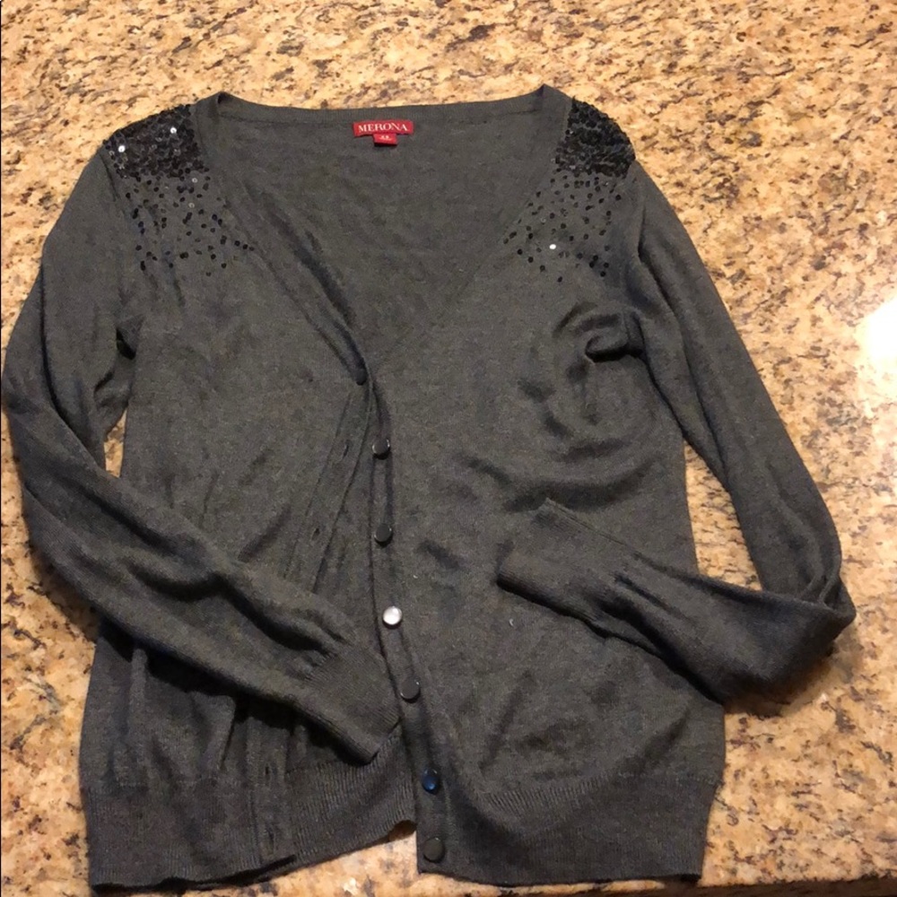 Button up Grey cardigan w/ sparkle shoulders